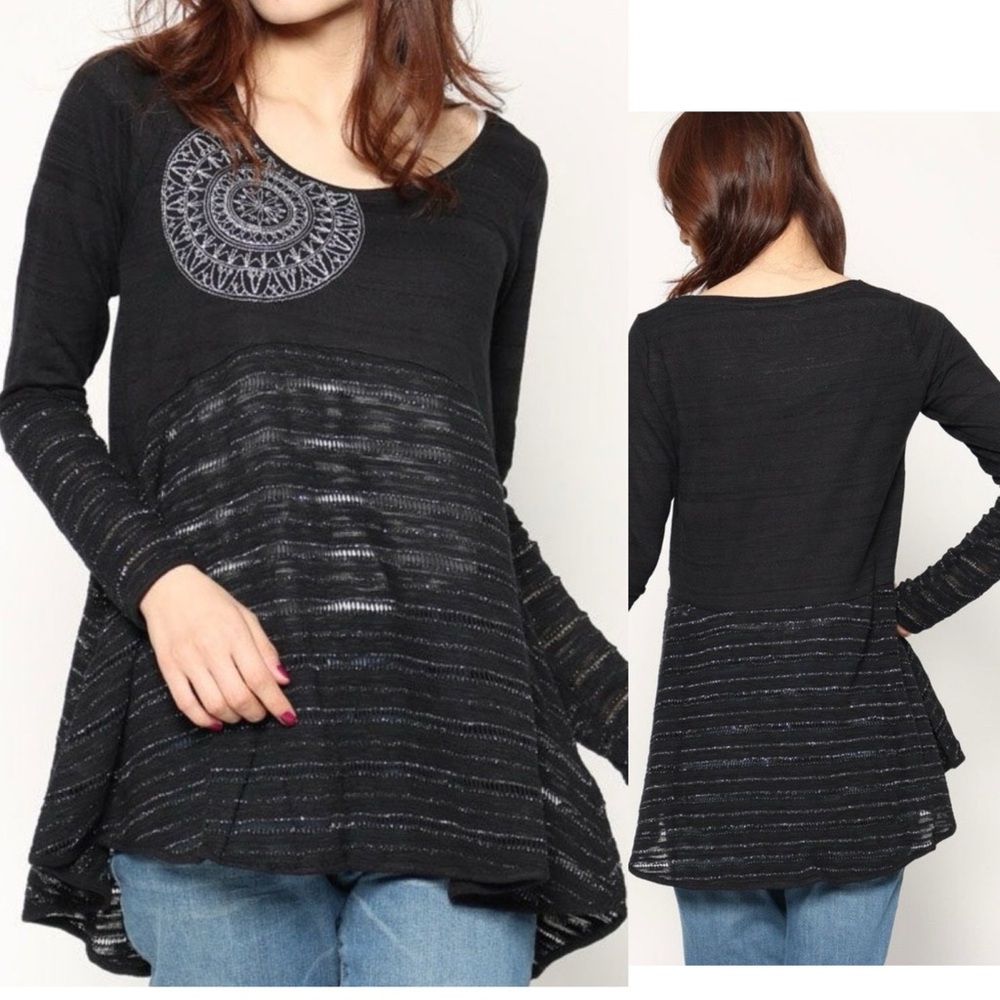 DESIGUAL NOELIA BLACK/SILVER LONG SLEEVE T-SHIRT in SMALL